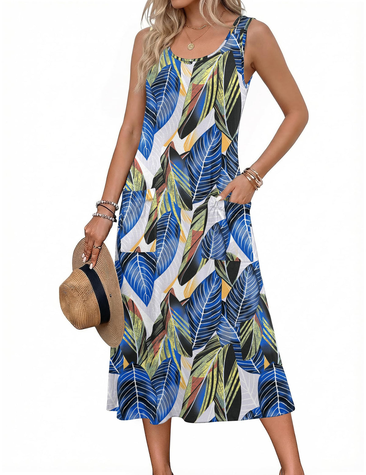 Zeagoo Womens Summer Midi Dresses 2026 Casual Sleeveless Tank Sundresses A Line Crewneck Beach Vacation Dress with Pockets