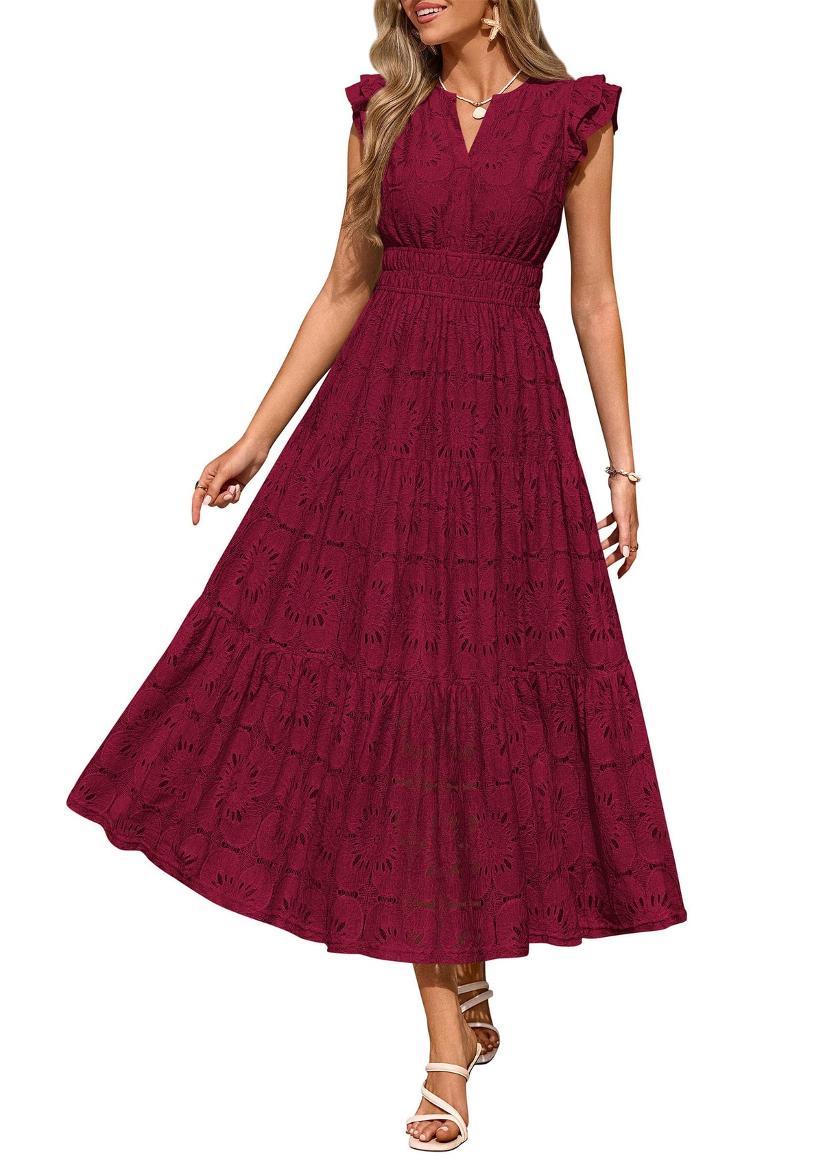 PRETTYGARDEN Women's Summer Eyelet Boho Maxi Dresses