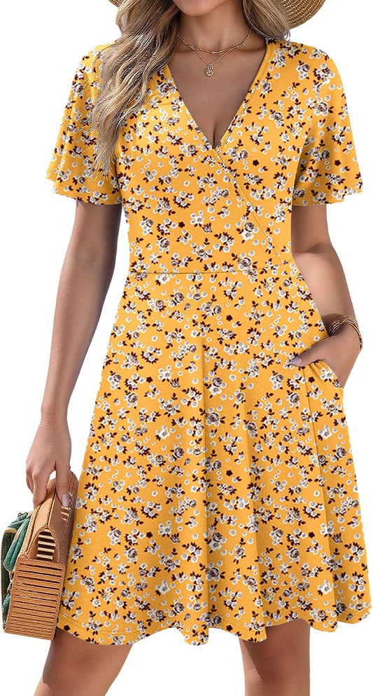 Zeagoo Womens Summer Dresses Wrap V Neck Dress Floral A-Line Ruffle Sleeve Casual Sundress with Pockets 2026