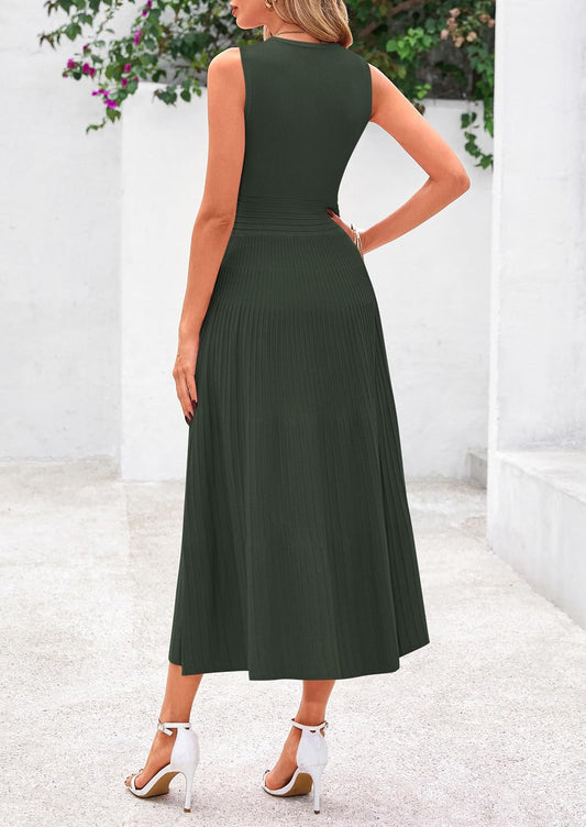 PRETTYGARDEN Women's Summer Pleated Midi Work Dress