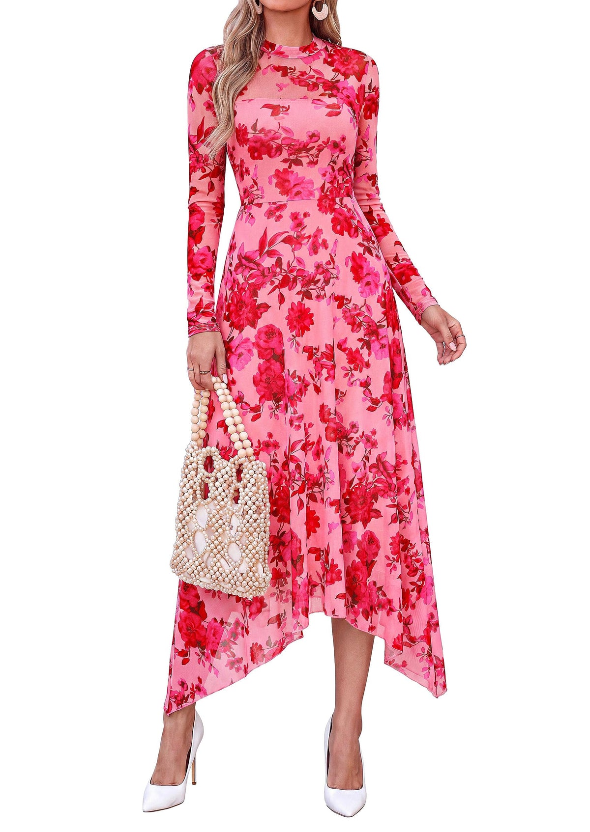 PRETTYGARDEN Women's Floral Mesh Midi Dress