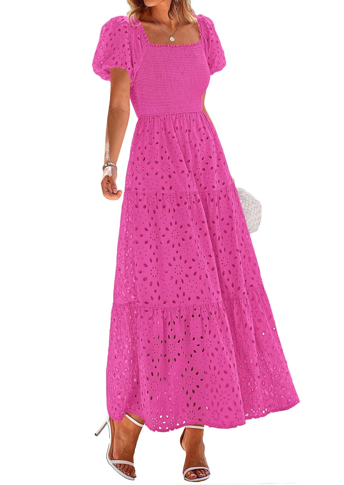 PRETTYGARDEN Womens Summer Eyelet Maxi Wedding Guest Dress