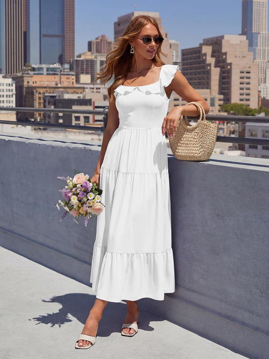 Womens Summer Sleeveless Maxi Dress Square Neck
