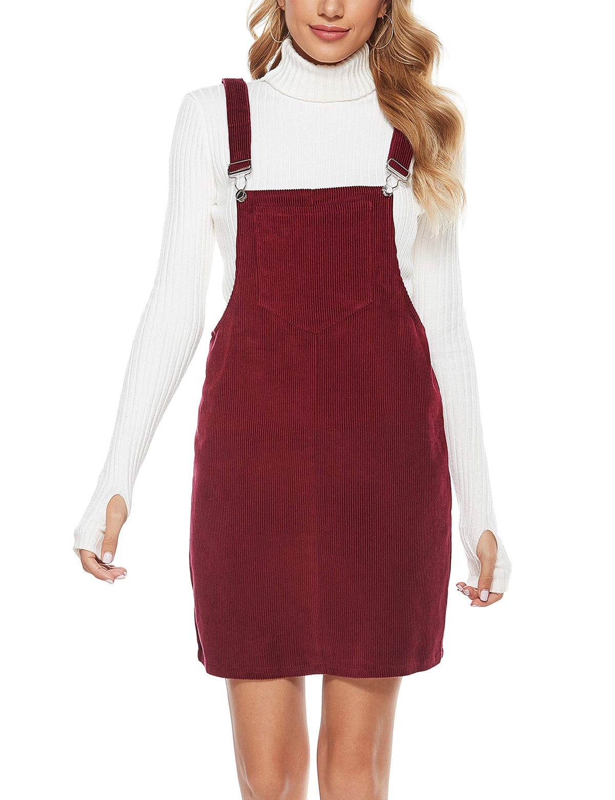 Tanming Women's Corduroy A Line Cute Jumper Pinafore Bib Overall Mini Dress Skirt