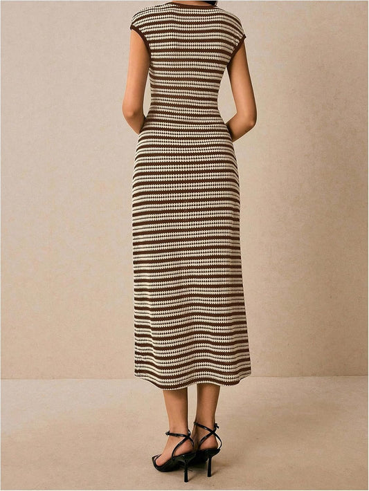 SOLY HUX Women's Striped Midi Dress Casual Work Knit Bodycon Summer Dresses