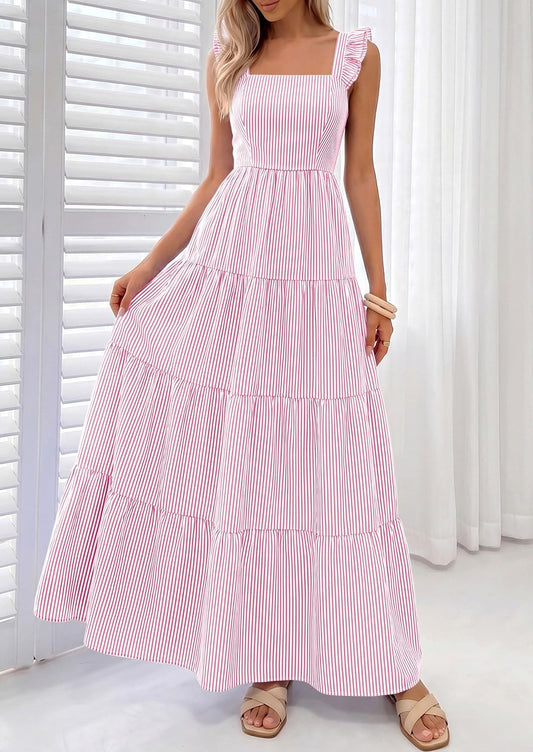 PRETTYGARDEN Women's Summer Striped Maxi Sun Dresses