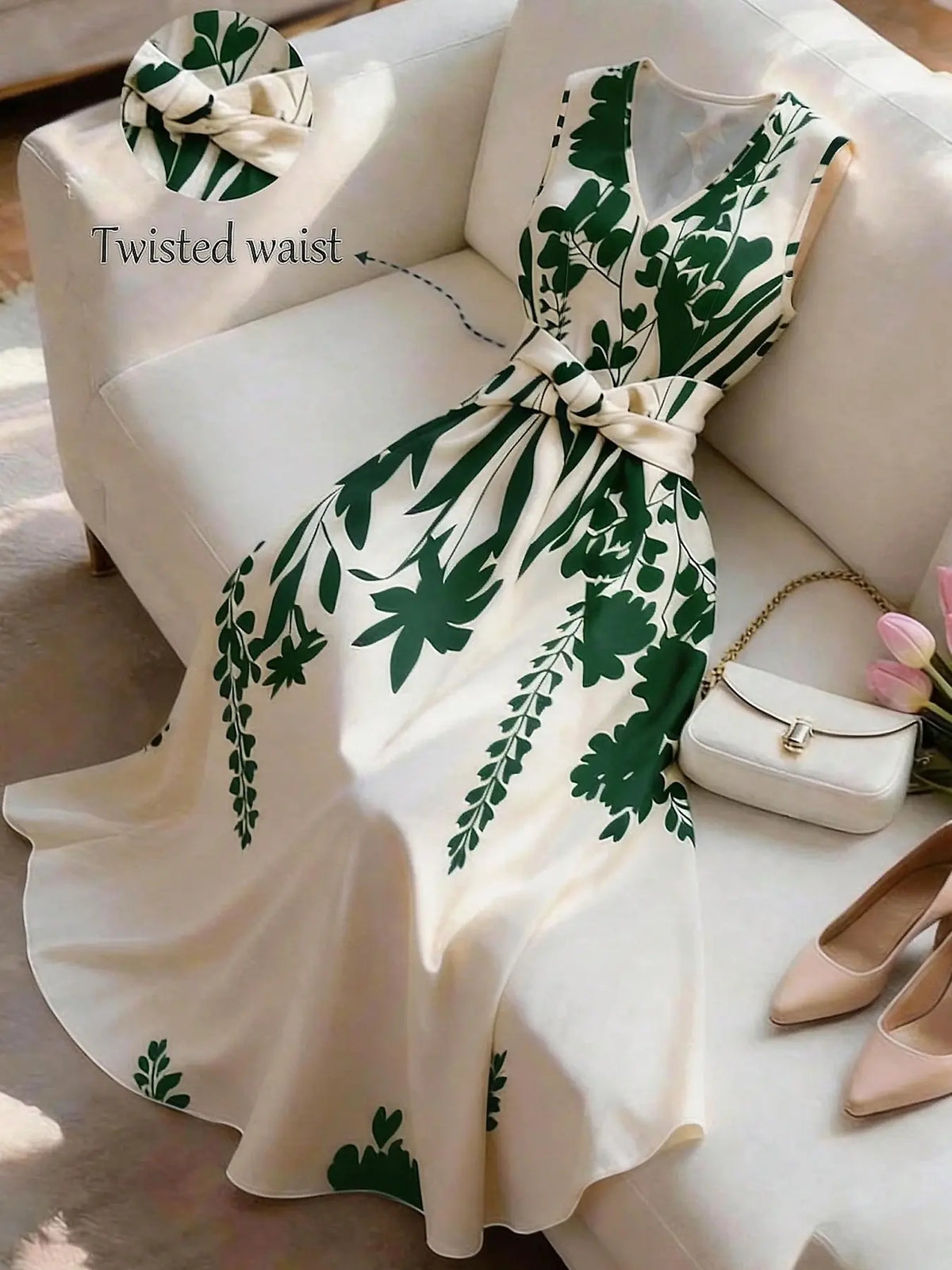 Women's Fashion Feminine Casual Chic Floral Print Sleeveless Vneck Dress, Summer Clothes for Vacation, Office, Beach and Graduation Party, Boho V Neck
