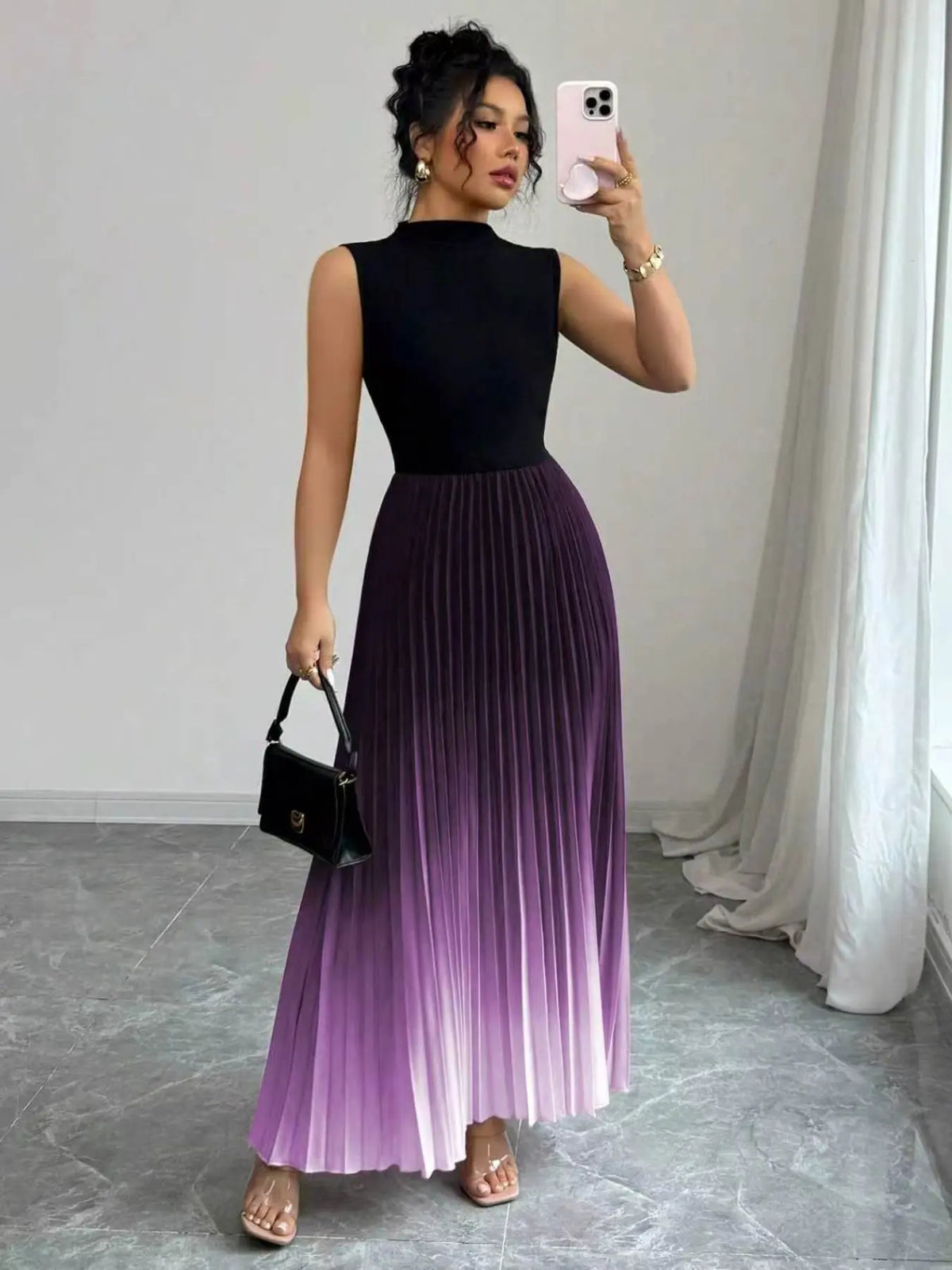Women's Ombre Gradient Print Tank Dress, Elegant Chic Sleeveless Dress for Party Evening Formal Wear Occasions, Ladies' Clothes for All Seasons, Evening Dresses
