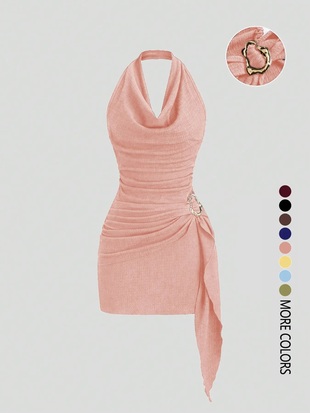 Women's Fashion Solid Color Ruched Halter Fit Dress, Casual Office Wear, Elegant Backless Design, Perfect for Daily Wear, Stylish, Chic and Comfortable Dress, Backless Slim Dress