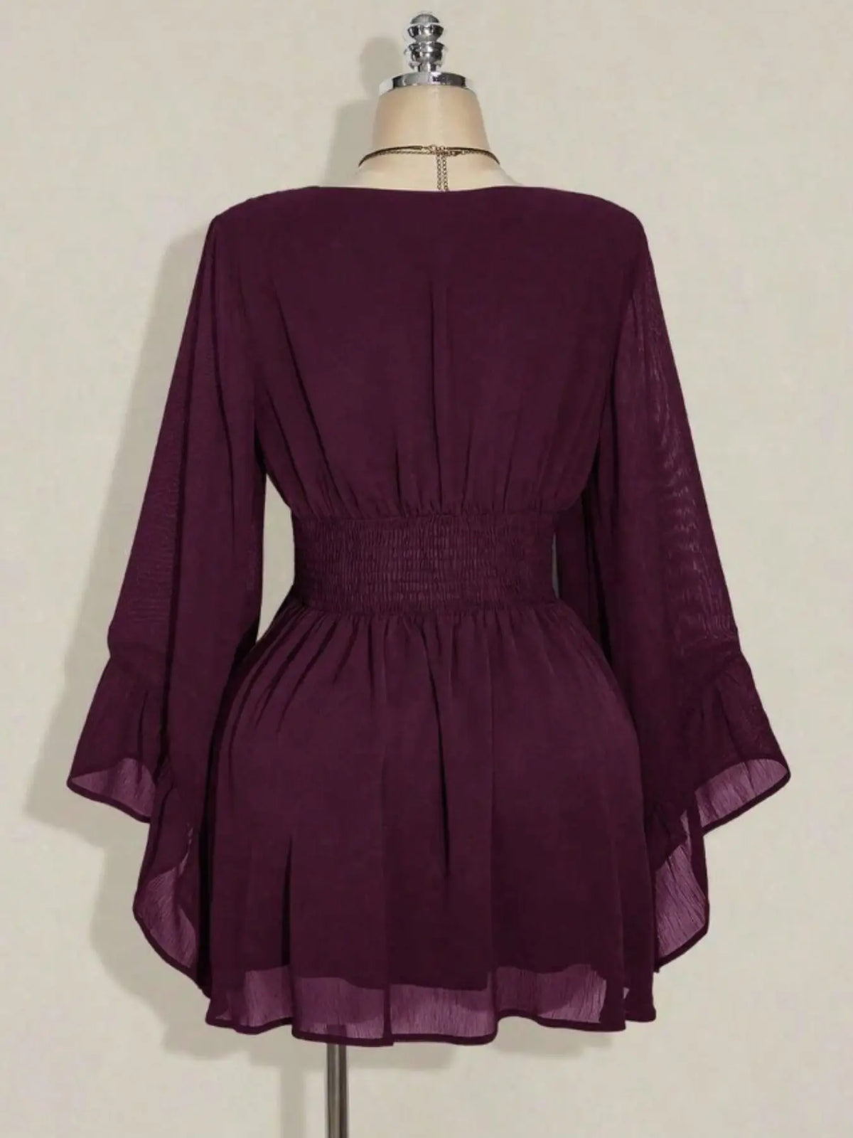 Women's Gothic Style V Neck Waist Cinched Dress, Elegant Chic Long Sleeve Mini Dress, Autumn/winter Lantern Sleeve Dress