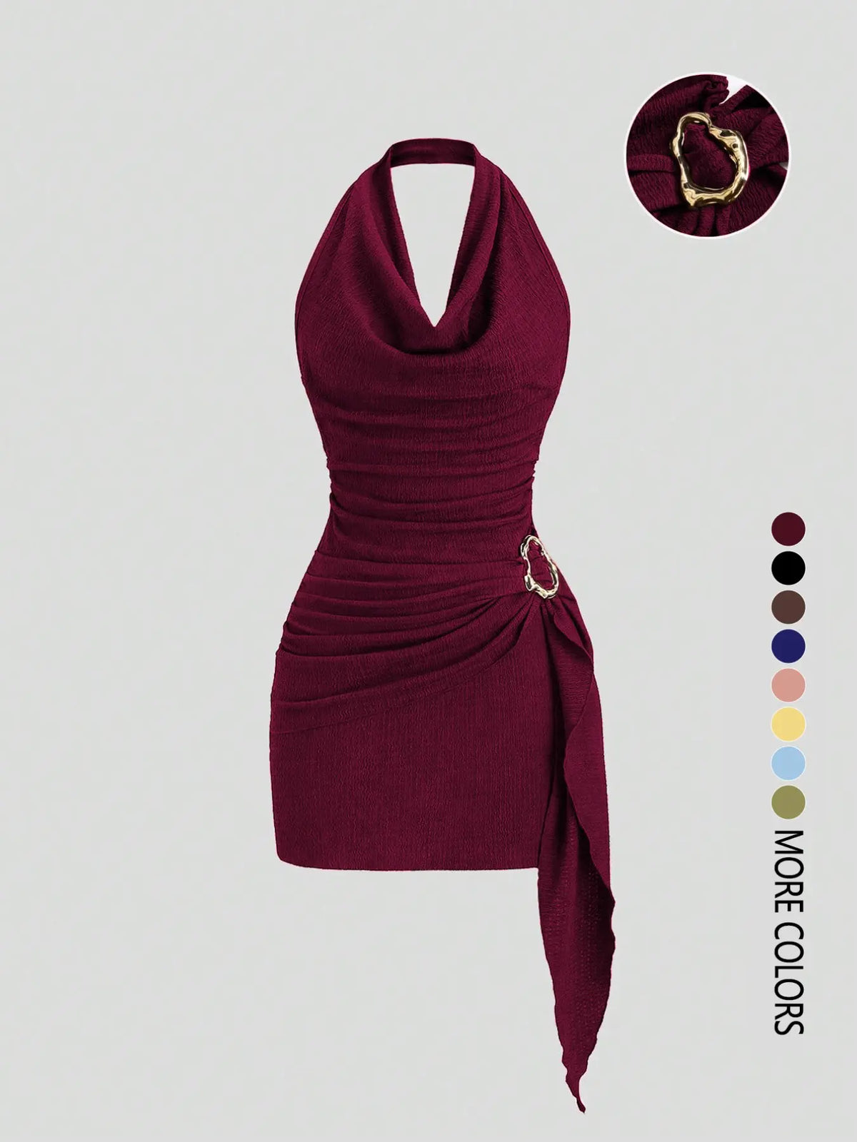 Women's Fashion Solid Color Ruched Halter Fit Dress, Casual Office Wear, Elegant Backless Design, Perfect for Daily Wear, Stylish, Chic and Comfortable Dress, Backless Slim Dress