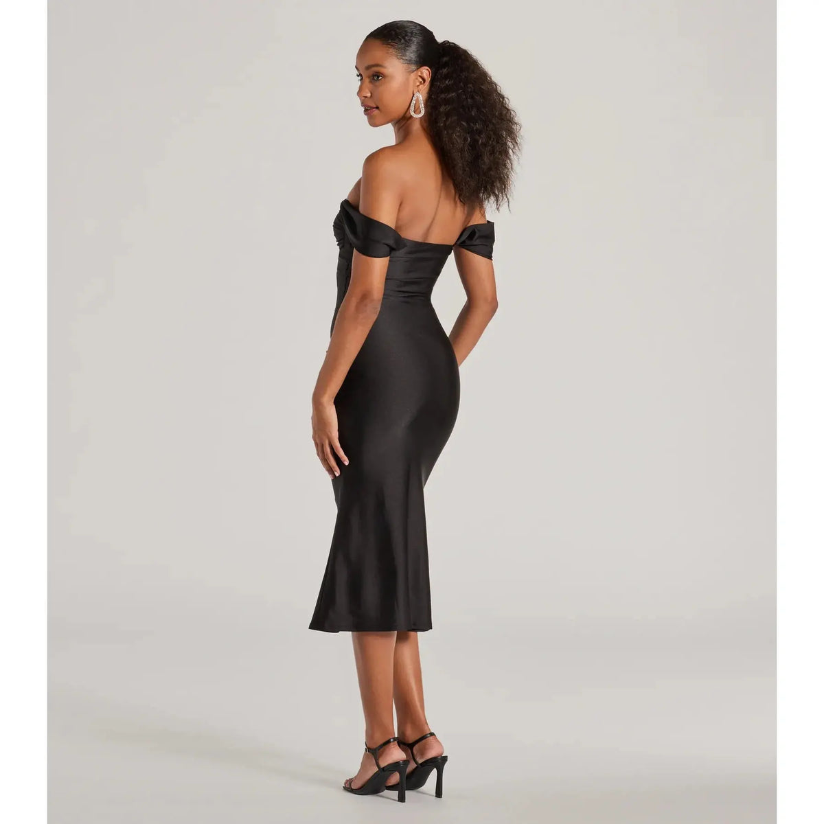Exceptional Off-The-Shoulder Flared Midi Dress