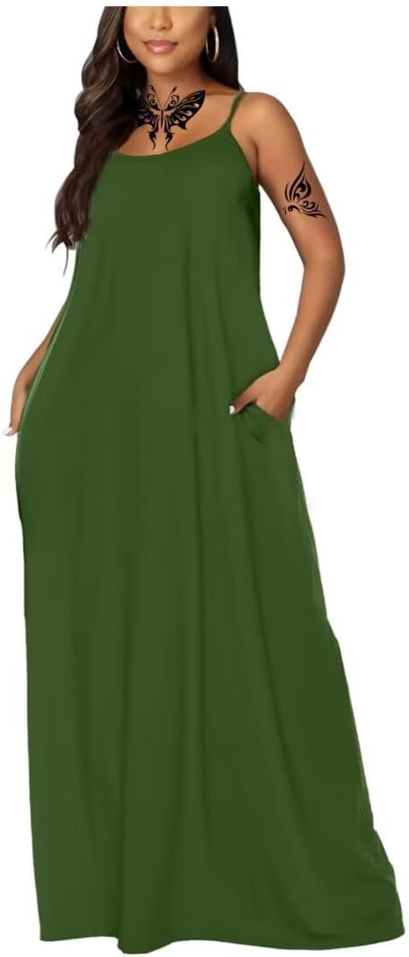 Women's Summer Maxi Long Dress Casual Boho Sleeveless Strap