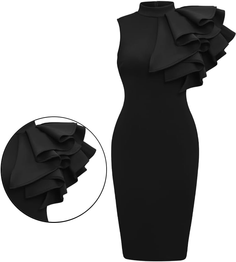 XXTAXN Womens Cocktail Bodycon Ruffle Sleeveless Formal Midi Dress