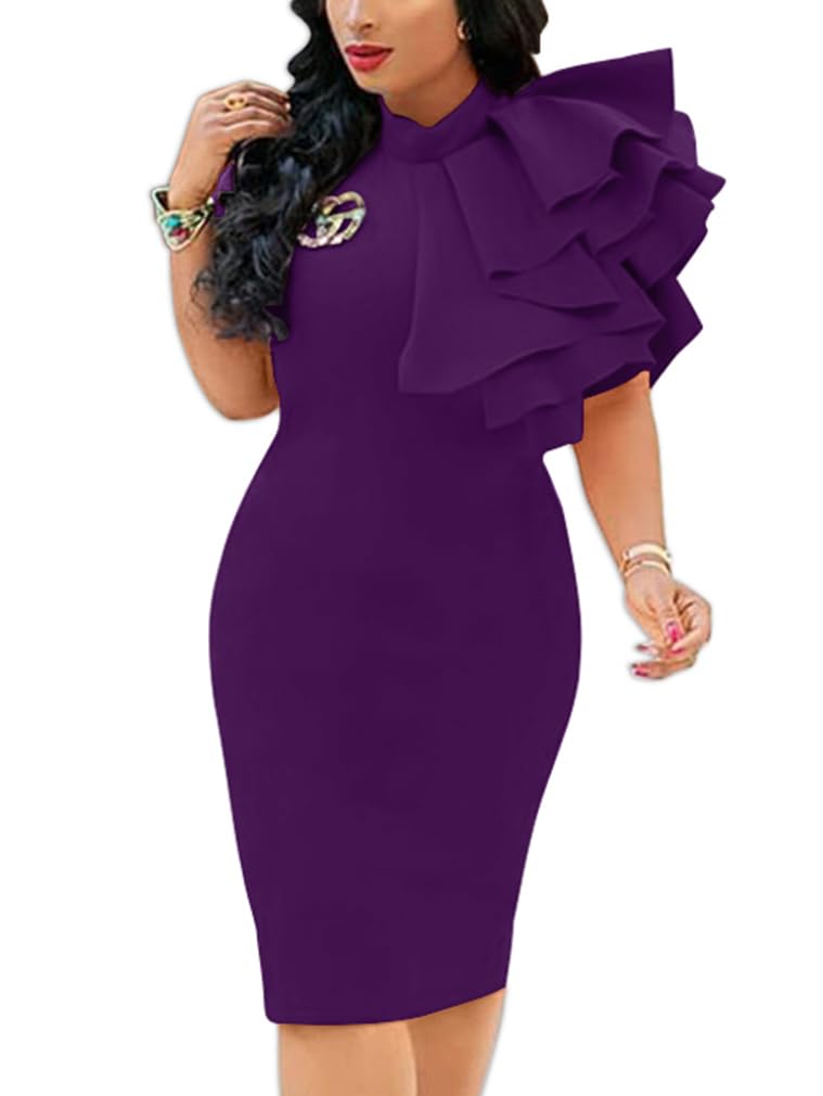 XXTAXN Womens Cocktail Bodycon Ruffle Sleeveless Formal Midi Dress