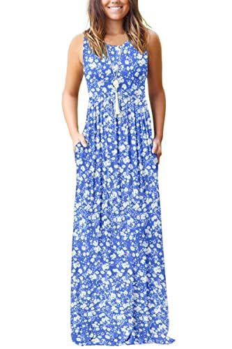 AUSELILY Women's Summer Sleeveless Loose Plain Casual Long Maxi Dresses