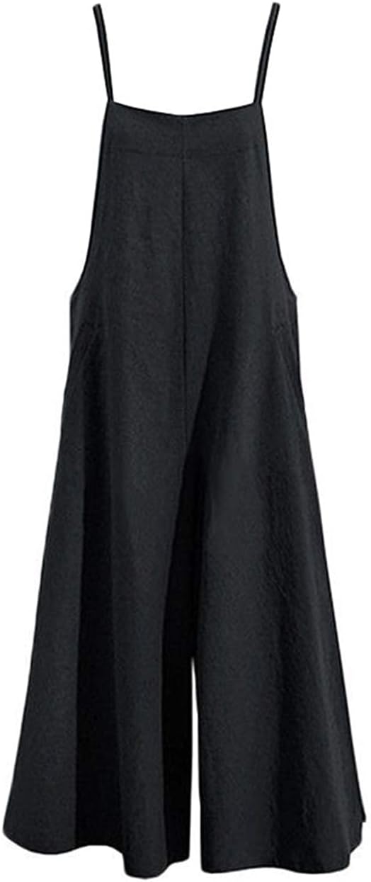 YESNO Women Casual Loose Long Bib Pants Wide Leg Jumpsuits Baggy Cotton Rompers Overalls with Pockets PZZTYP2