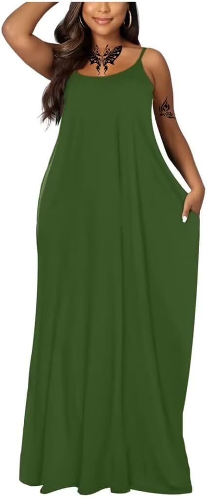 Women's Summer Maxi Long Dress Casual Boho Sleeveless Strap