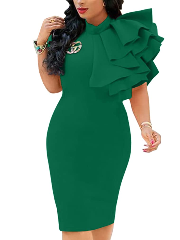 XXTAXN Womens Cocktail Bodycon Ruffle Sleeveless Formal Midi Dress