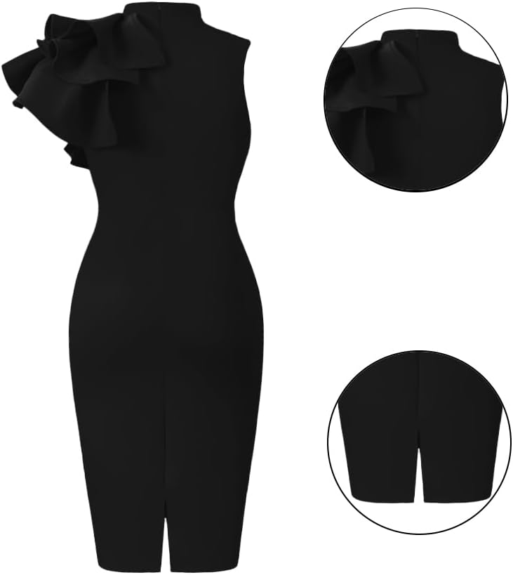 XXTAXN Womens Cocktail Bodycon Ruffle Sleeveless Formal Midi Dress