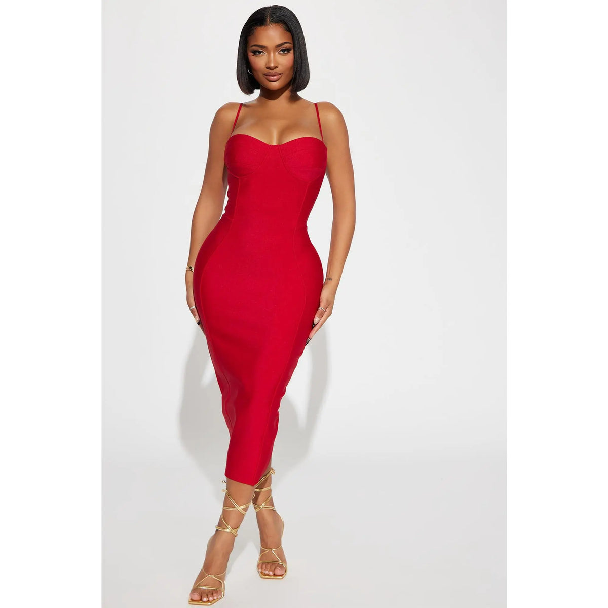 Becky Bandage Midi Dress - Red