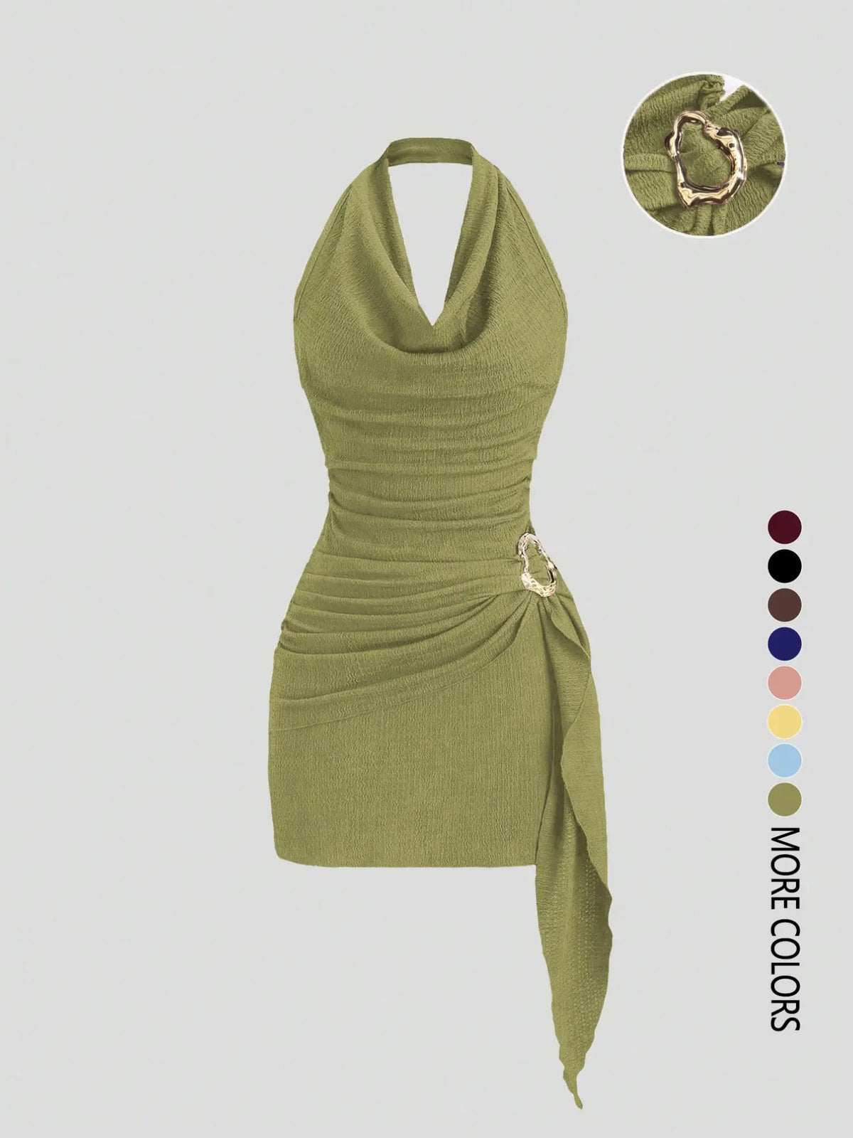 Women's Fashion Solid Color Ruched Halter Fit Dress, Casual Office Wear, Elegant Backless Design, Perfect for Daily Wear, Stylish, Chic and Comfortable Dress, Backless Slim Dress