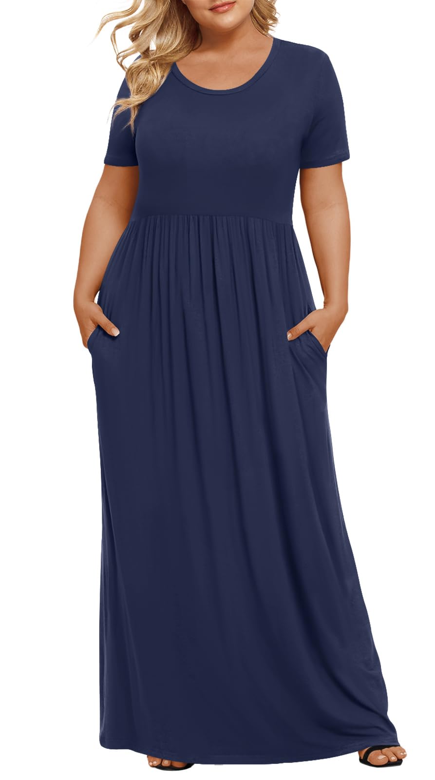 LONGYUAN Women's Plus Size Maxi Dresses Summer Short Sleeve Casual Long Dress 2026 XL-6XL
