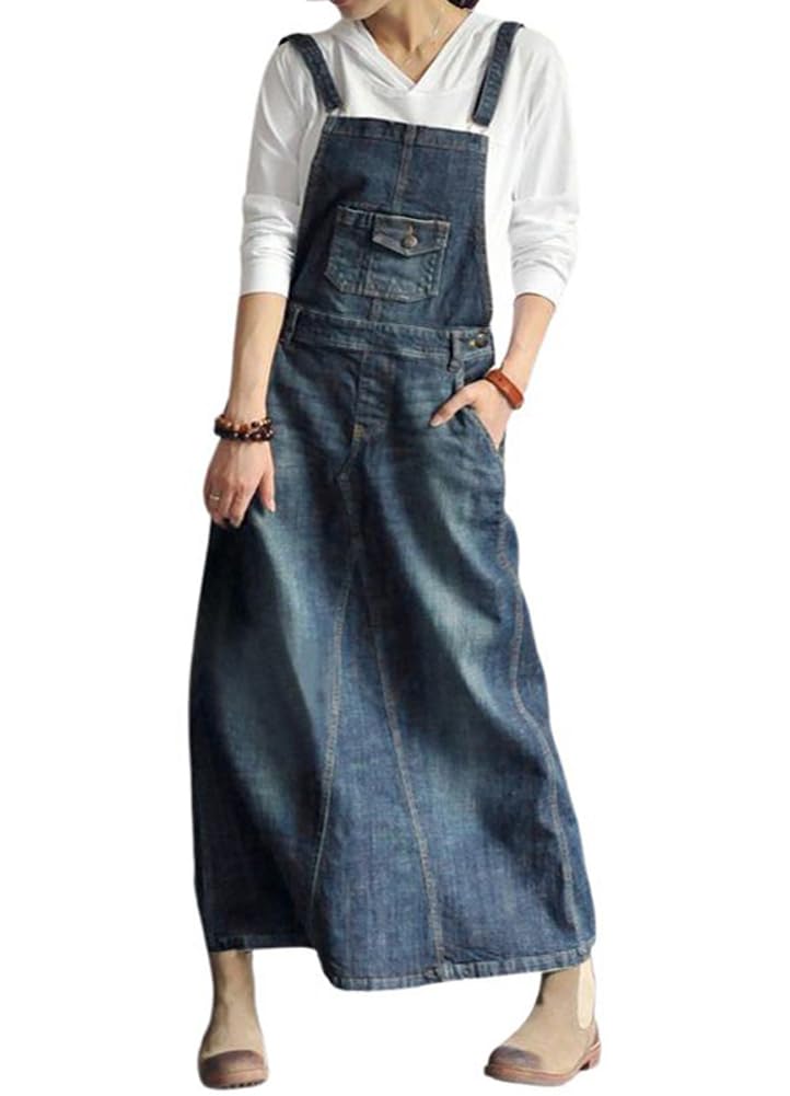 chouyatou Women's Vintage Adjustable Strap Denim Overall Dress Distressed A-Line Pinafore Bib Jean Dress