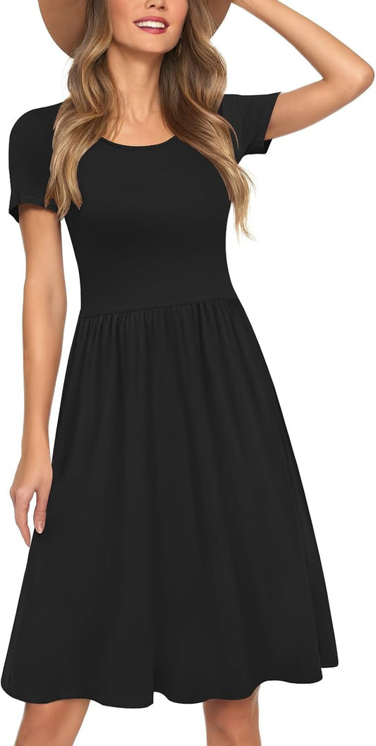Womens Short Sleeve Empire Waist Dresses Casual Summer Dress