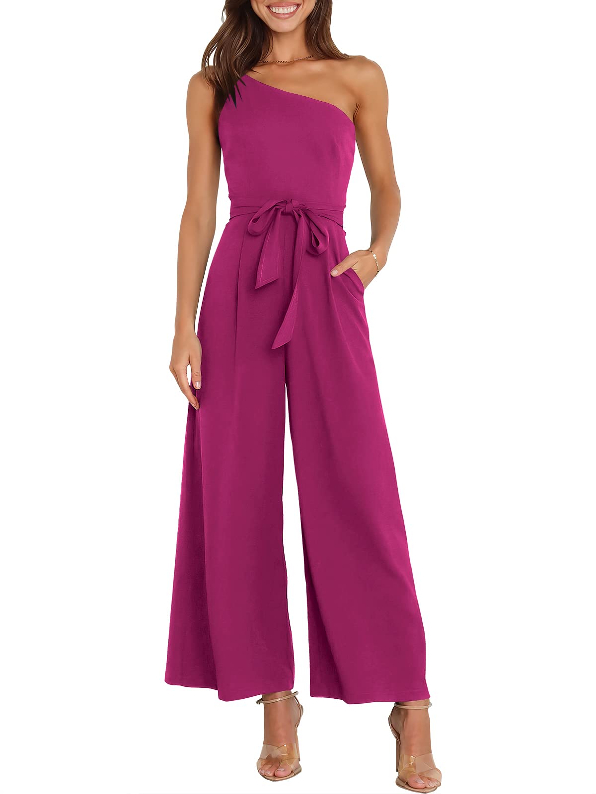 ANRABESS Jumpsuits for Women Dressy One Shoulder Sleeveless Romper