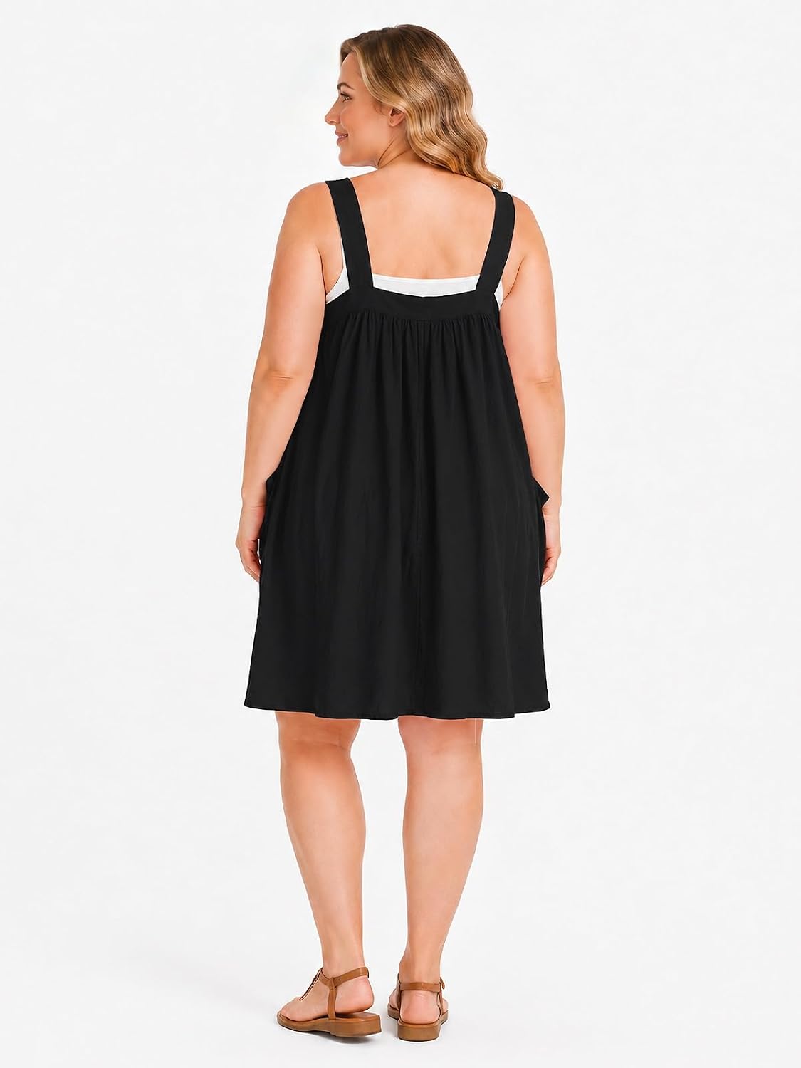 Moon Wood Plus Size Cotton Overall Dress for Women Jumper Dress with Pockets Summer Casual Mini Dress