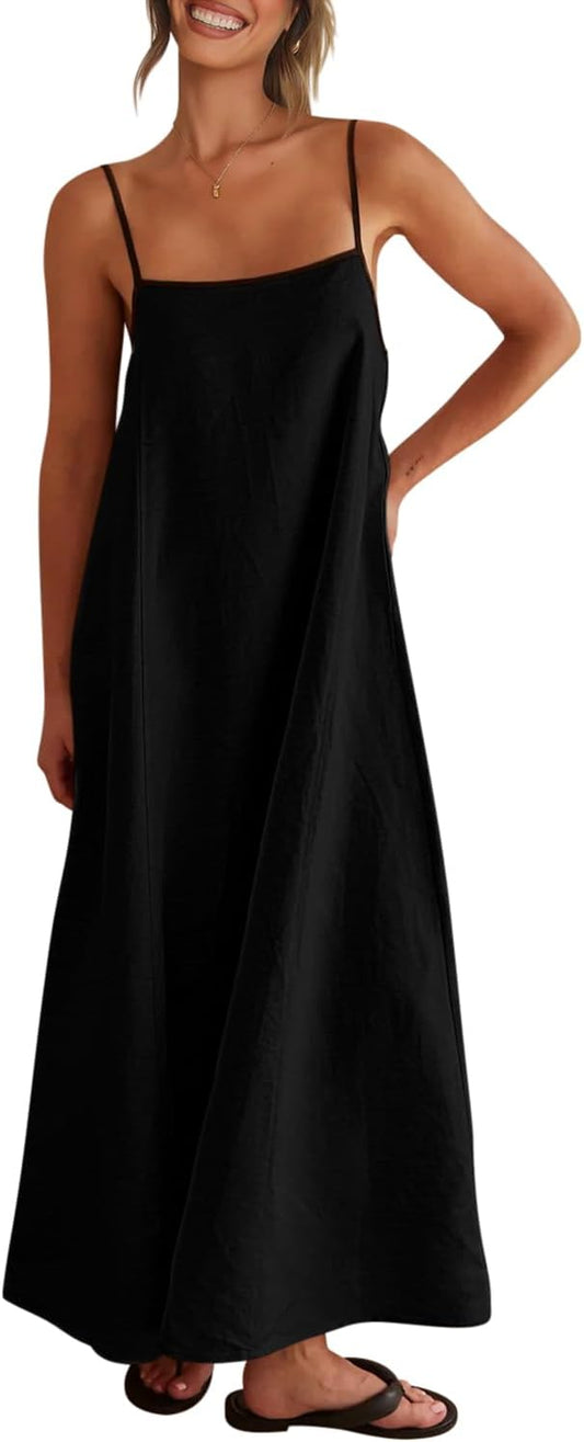 Shy Velvet Women's Linen Maxi Dress Spaghetti Strap Casual Boho Dress