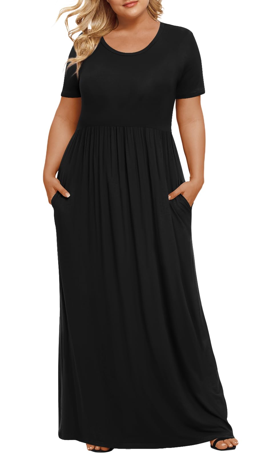 LONGYUAN Women's Plus Size Maxi Dresses Summer Short Sleeve Casual Long Dress 2026 XL-6XL