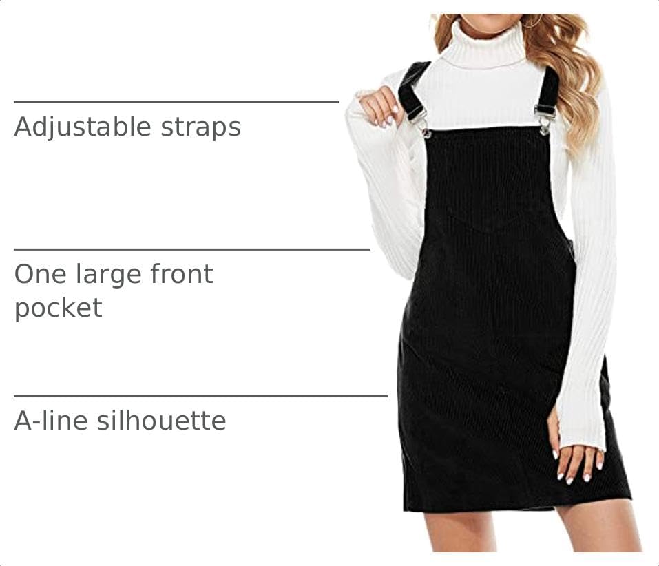 Hooever Women's Corduroy Overall Bib Dress Pinafore Suspender Skirt Jumper
