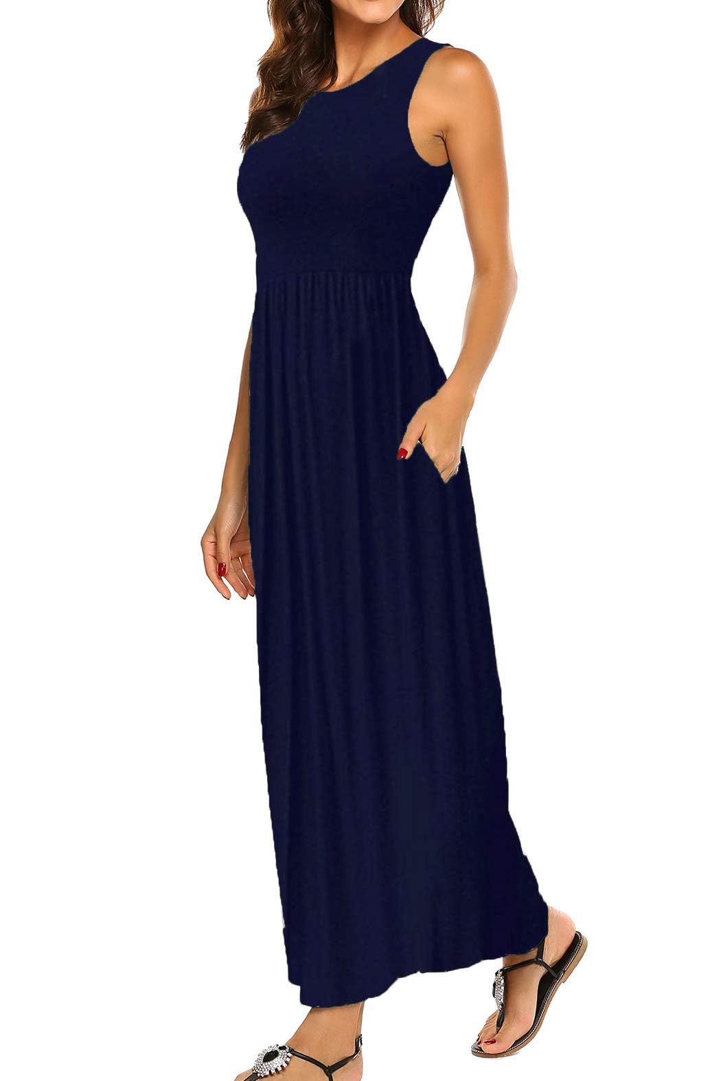 Hount Women's Summer Sleeveless Striped Flowy Casual Long Maxi Dress with Pockets