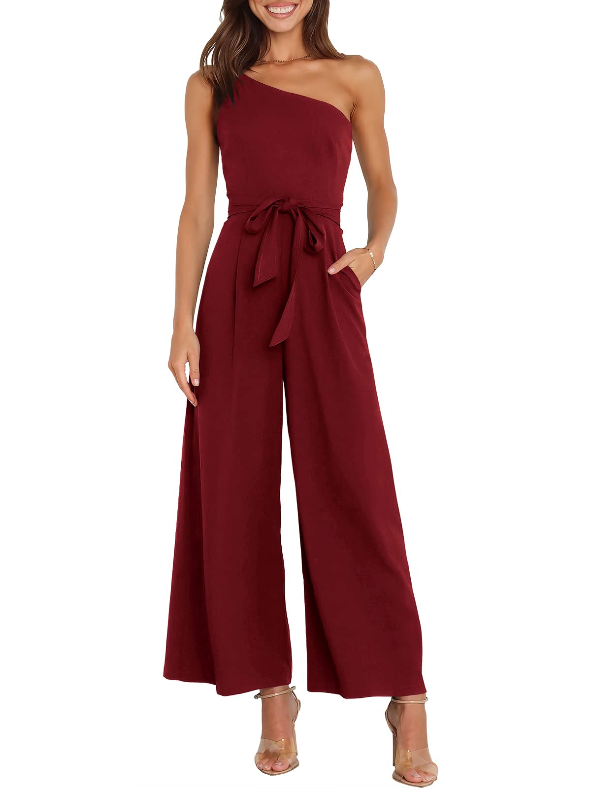 ANRABESS Jumpsuits for Women Dressy One Shoulder Sleeveless Romper