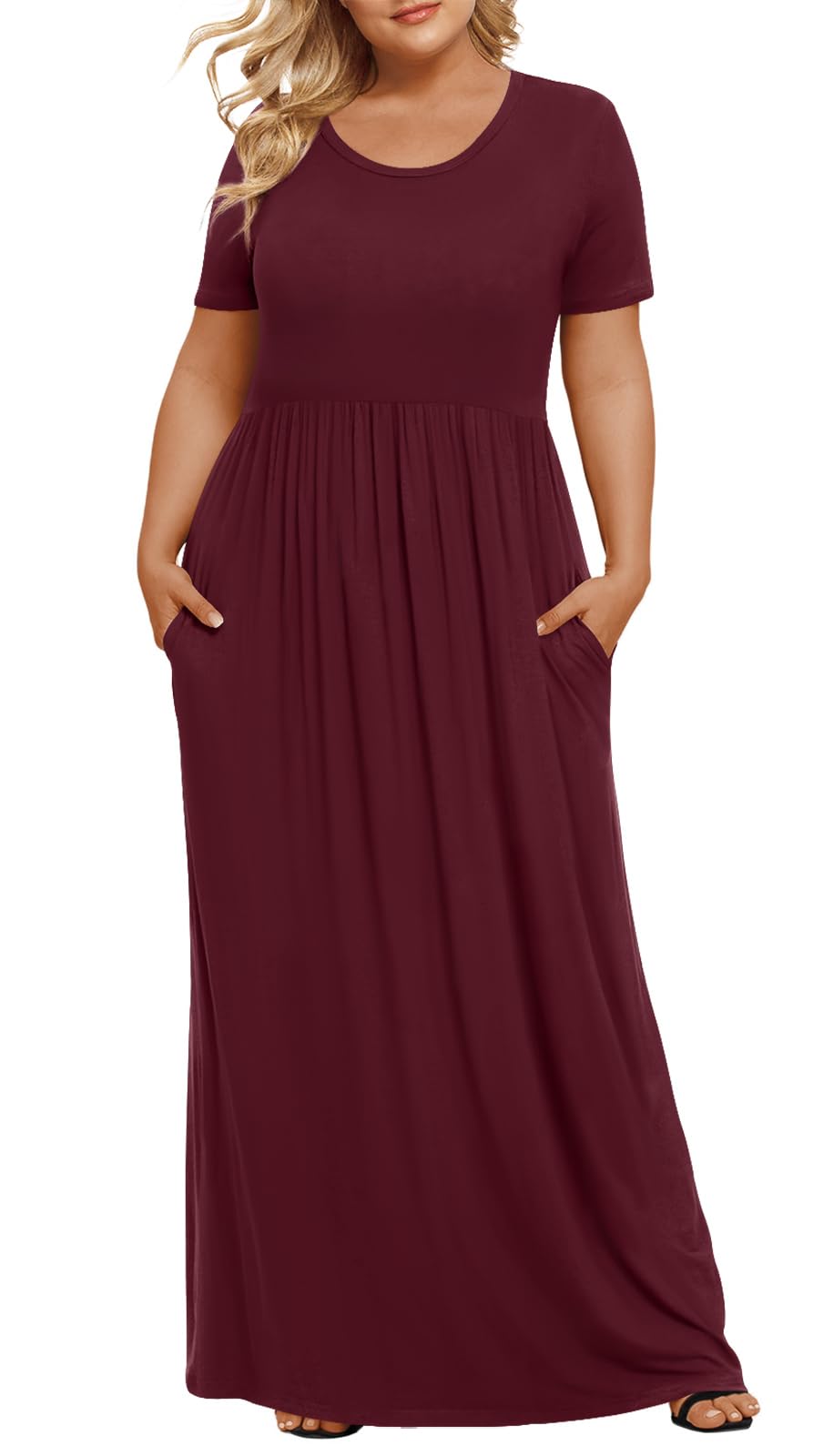 LONGYUAN Women's Plus Size Maxi Dresses Summer Short Sleeve Casual Long Dress 2026 XL-6XL