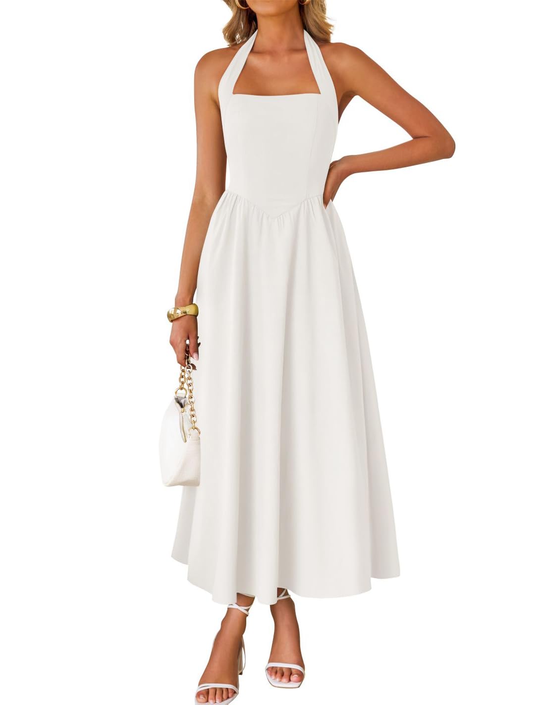 ZESICA Women's Summer Sleeveless Halter Wedding Guest Maxi Dress