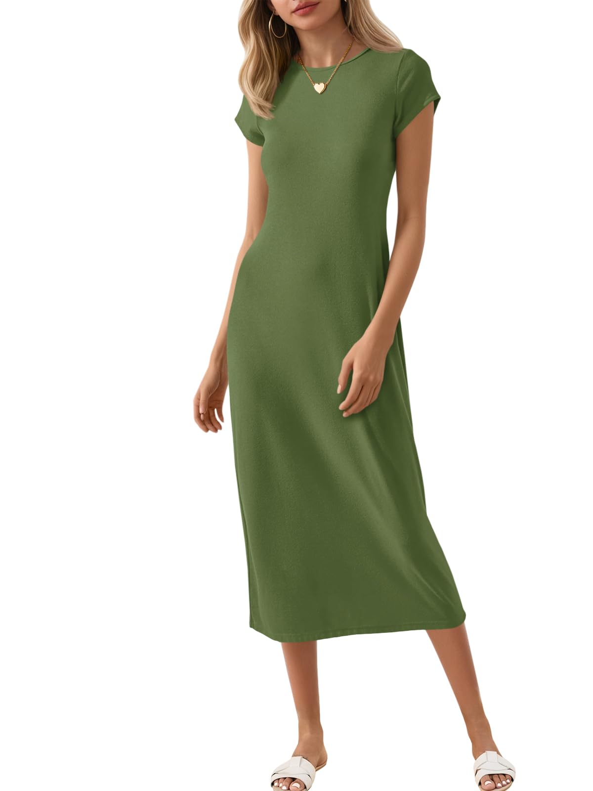 Wenrine Women's Short Sleeve T-Shirt Dress Summer Casual Long Midi Dresses