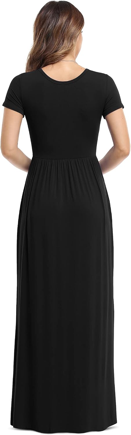 VIISHOW Women's Short Sleeve Loose Plain Maxi Dresses Casual Long Dresses with Pockets