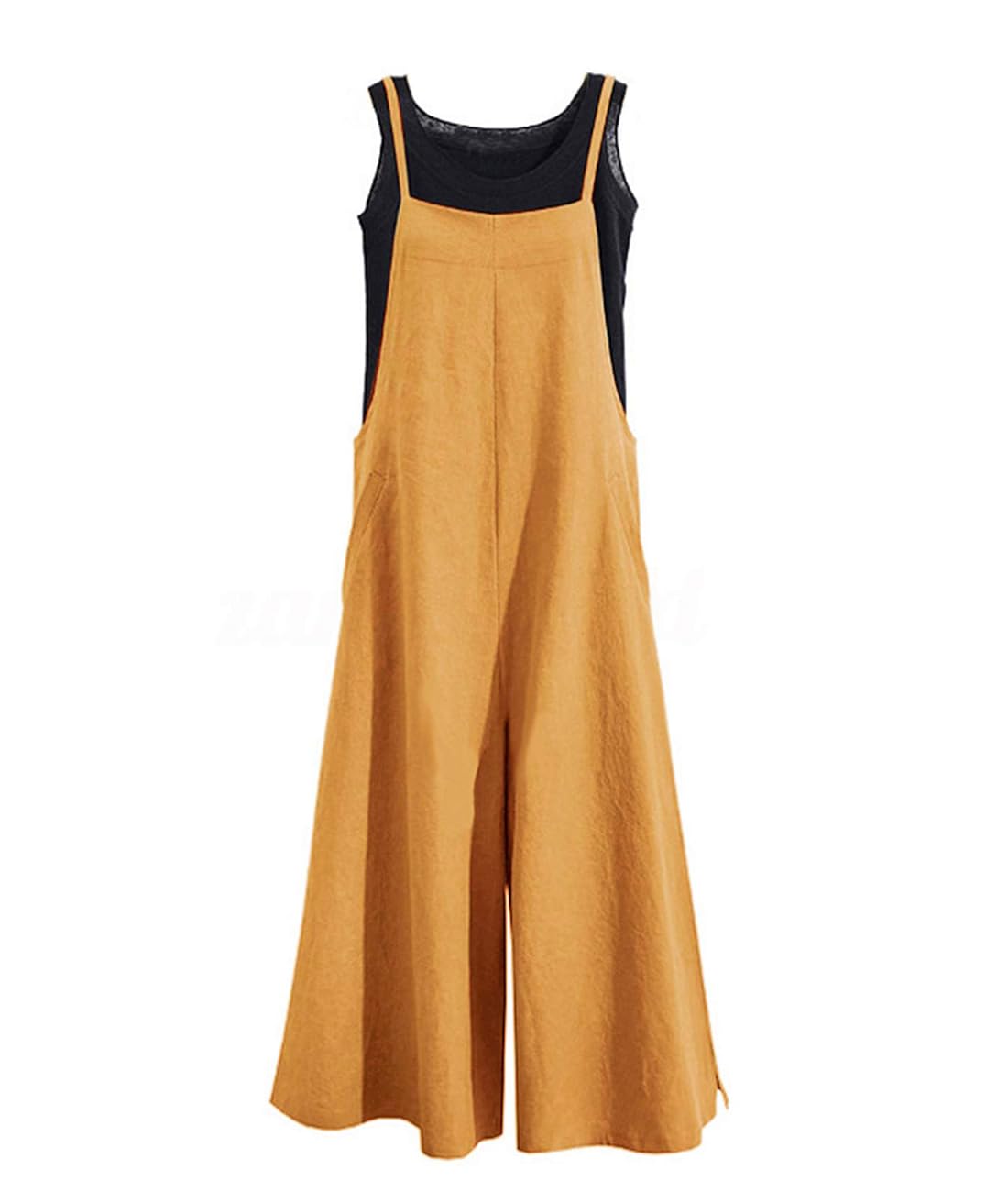 YESNO Women Casual Loose Long Bib Pants Wide Leg Jumpsuits Baggy Cotton Rompers Overalls with Pockets PZZTYP2