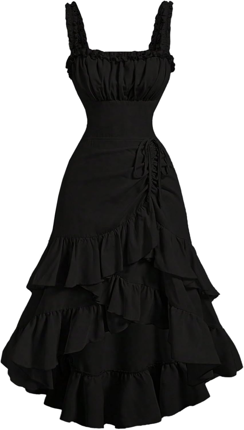 SOLY HUX Women's Layered Ruffle Hem Ruched Asymmetrical Long Dress