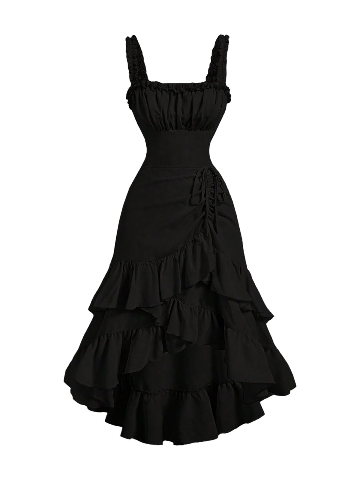 SOLY HUX Women's Layered Ruffle Hem Ruched Asymmetrical Long Dress