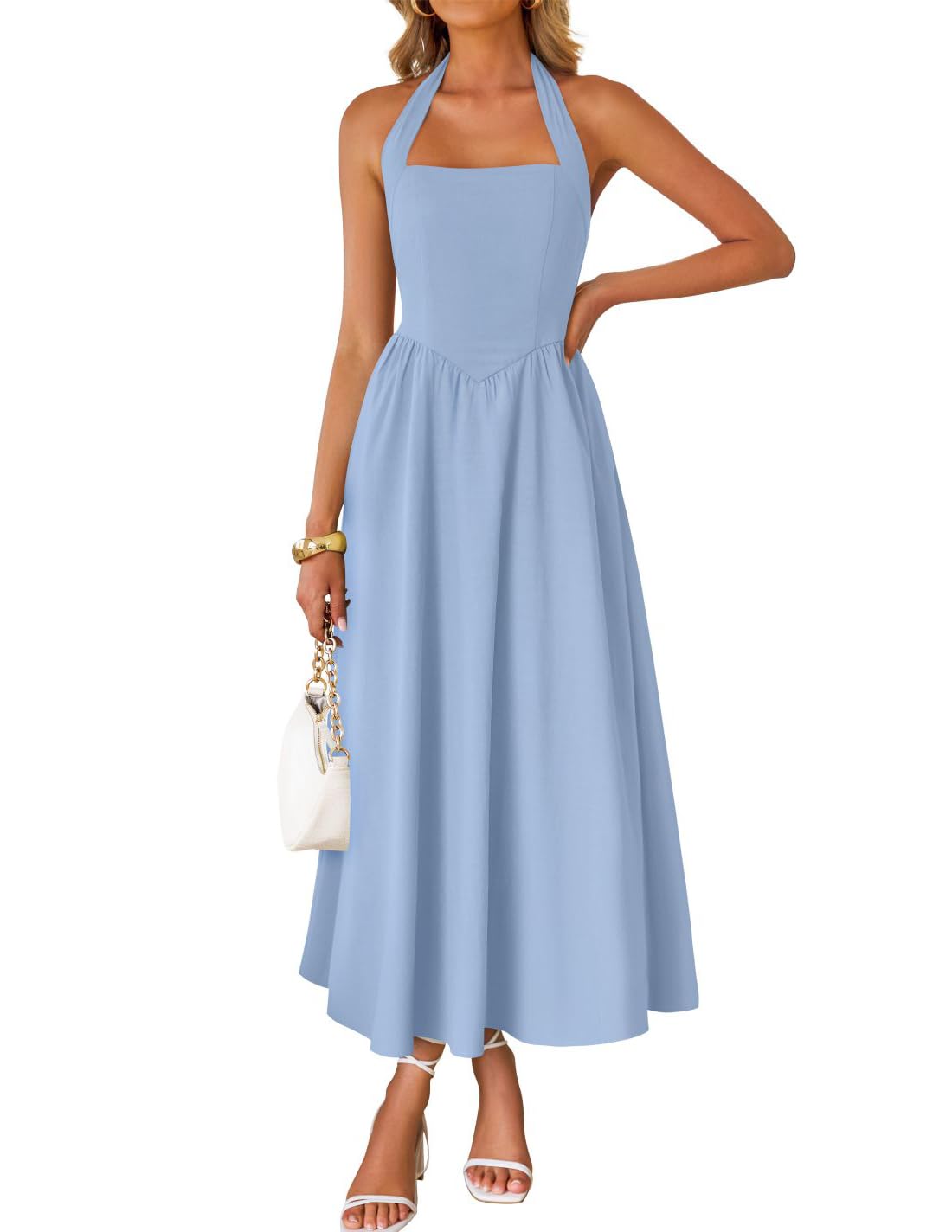 ZESICA Women's Summer Sleeveless Halter Wedding Guest Maxi Dress