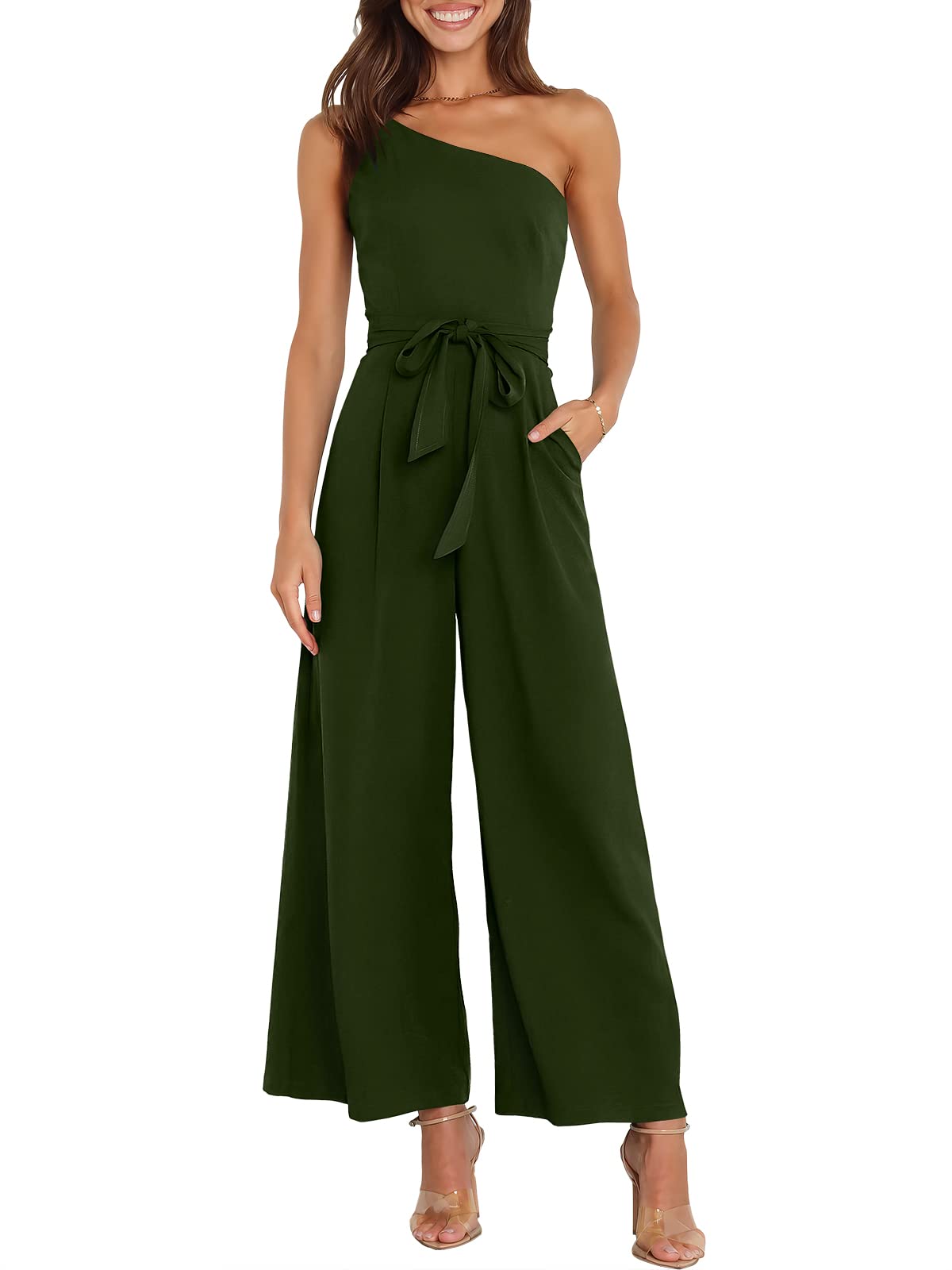 ANRABESS Jumpsuits for Women Dressy One Shoulder Sleeveless Romper