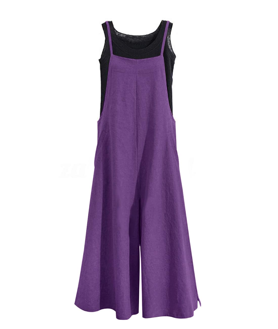 YESNO Women Casual Loose Long Bib Pants Wide Leg Jumpsuits Baggy Cotton Rompers Overalls with Pockets PZZTYP2