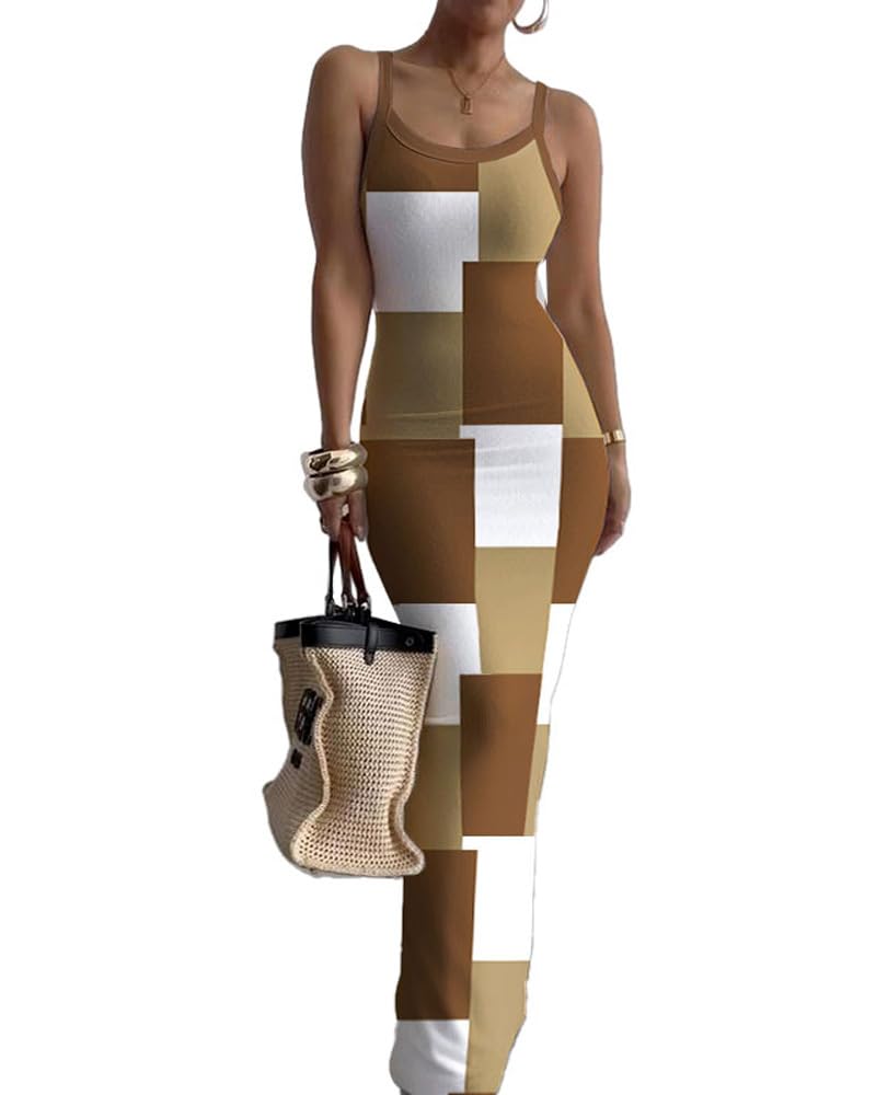 Nimsruc Sleeveless Strap Bodycon Maxi Dresses for Women Slim Sundresses