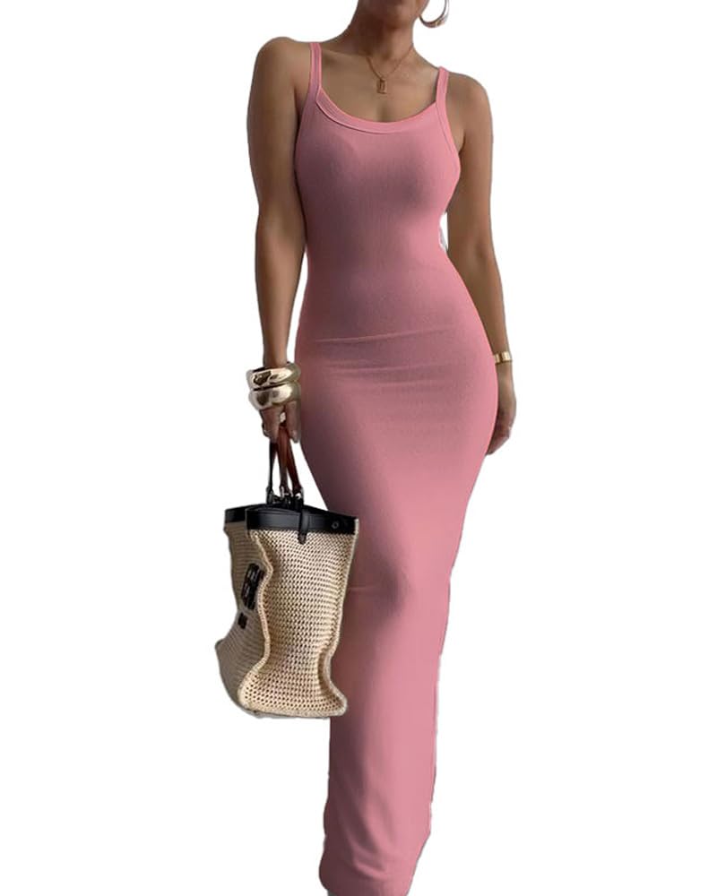 Nimsruc Sleeveless Strap Bodycon Maxi Dresses for Women Slim Sundresses
