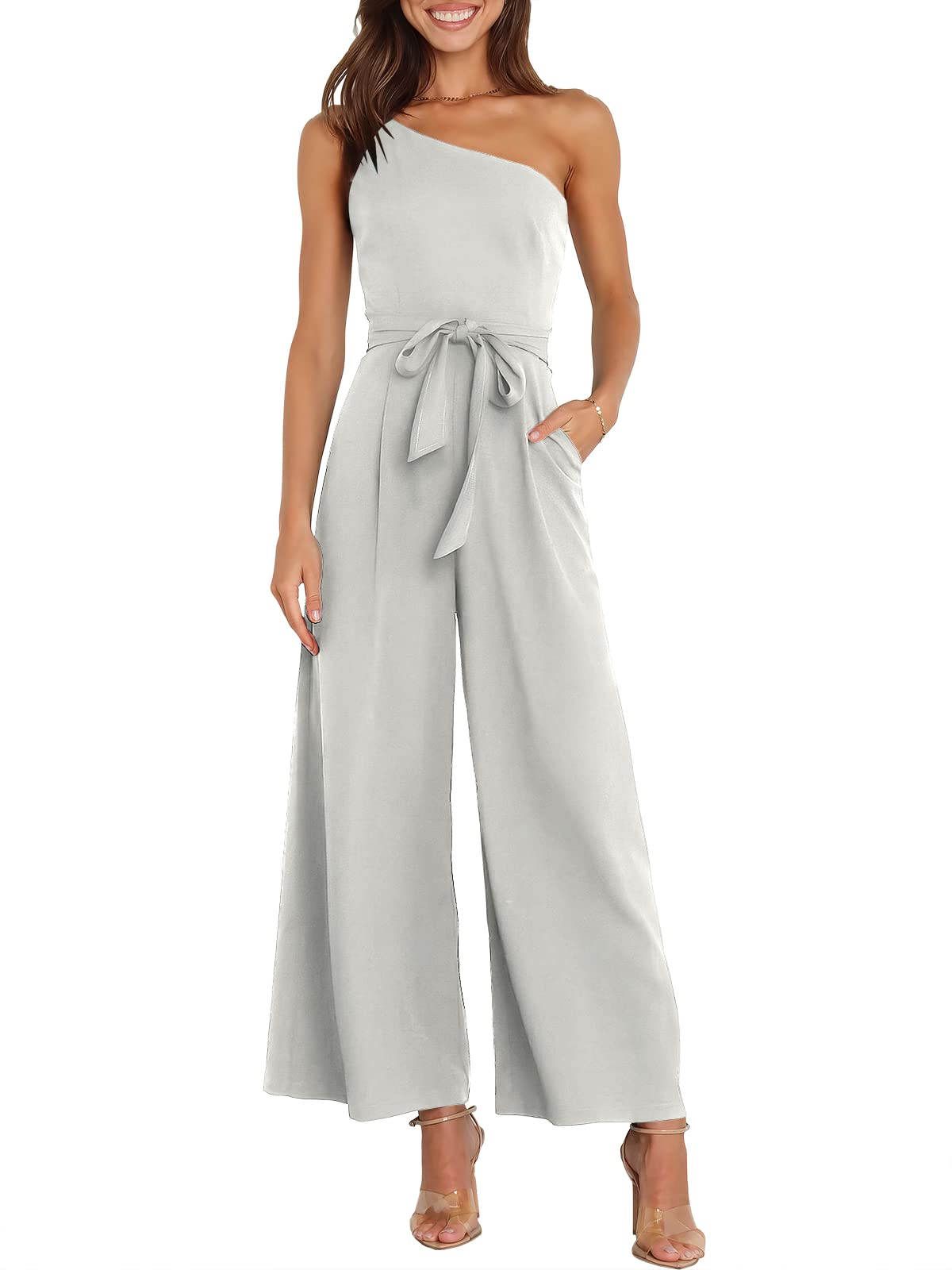 ANRABESS Jumpsuits for Women Dressy One Shoulder Sleeveless Romper