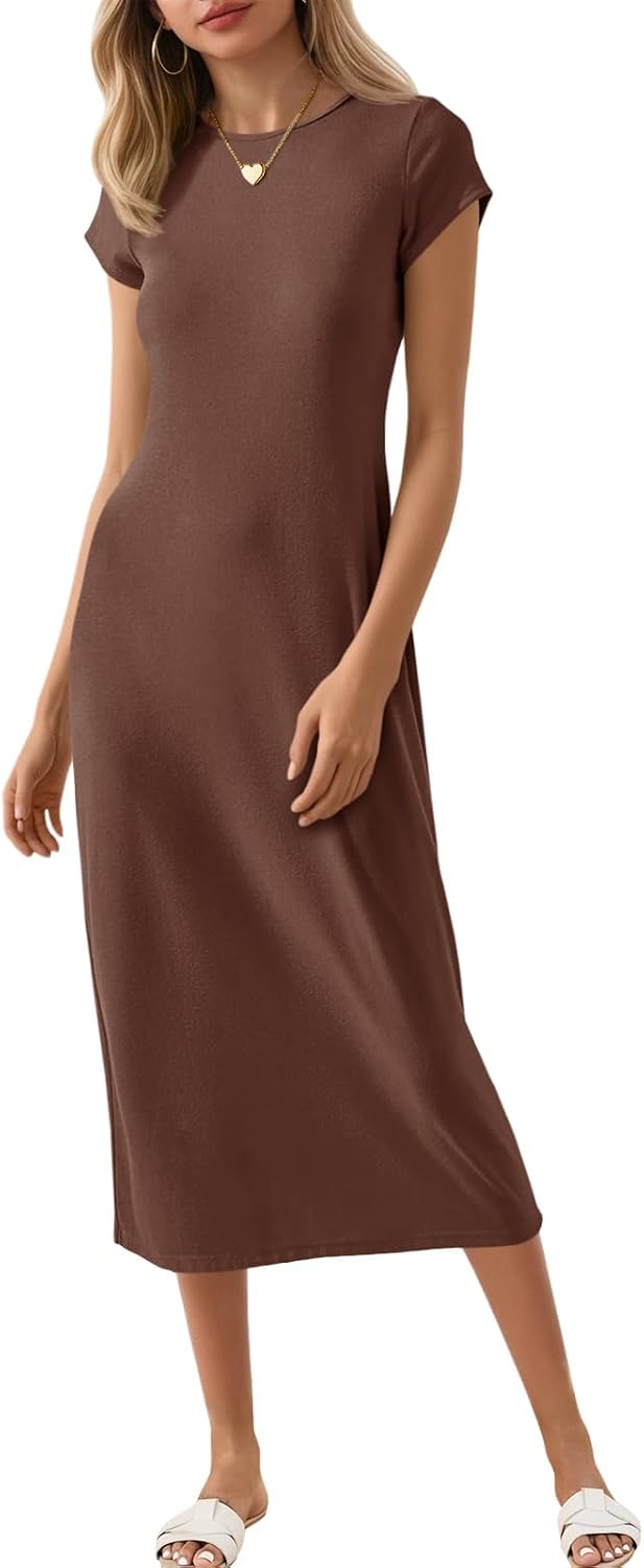 Wenrine Women's Short Sleeve T-Shirt Dress Summer Casual Long Midi Dresses